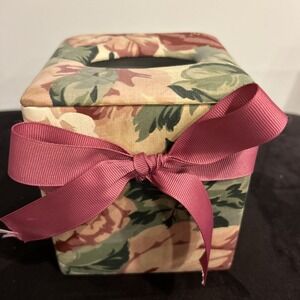 Croscill Rose Arbor Tissue Cover Pink Burgundy Green White Floral Square